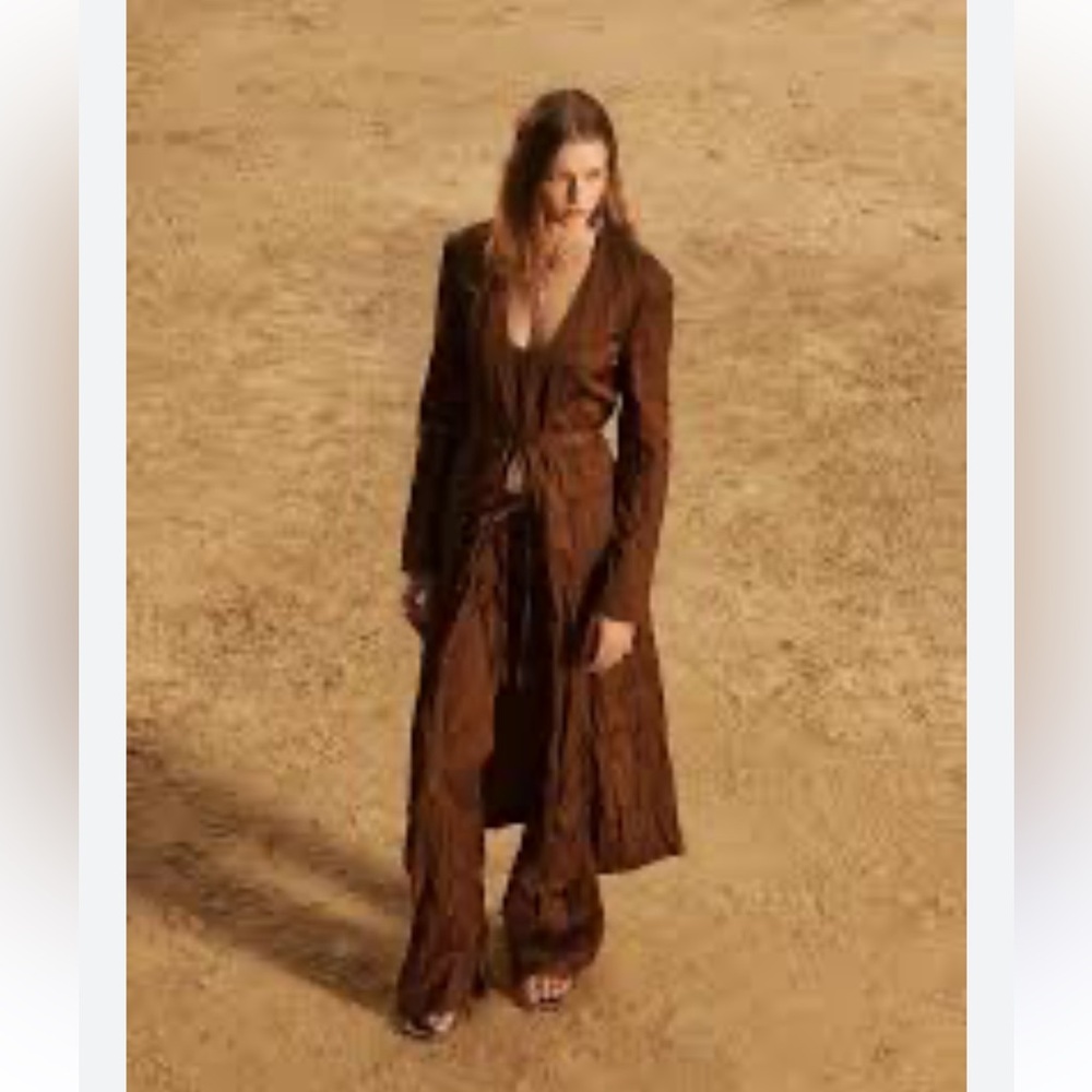 ZARA Limited Edition Textured Frock Coat + Matching Pants Set | Brown | NWT | S